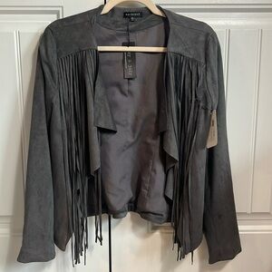 NWT - Faux Suede Jacket with Fringe -  Gray - S- Small